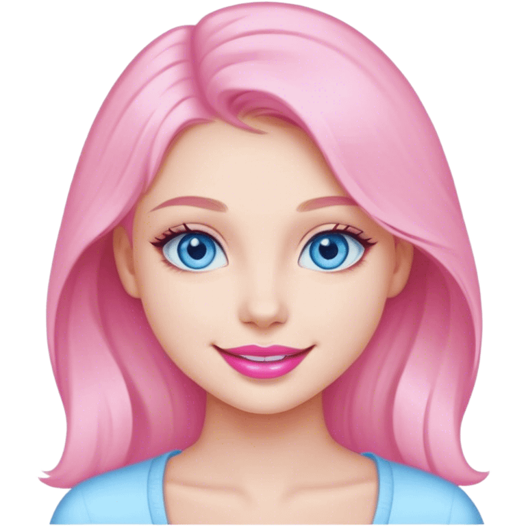 portrait of smiling girl with blue eyes and pink lipstick  emoji