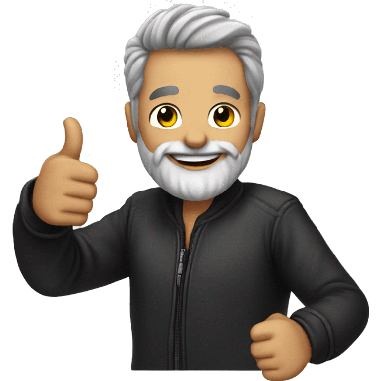 smiling male in black jacket with grey Beard giviing thumbs up emoji