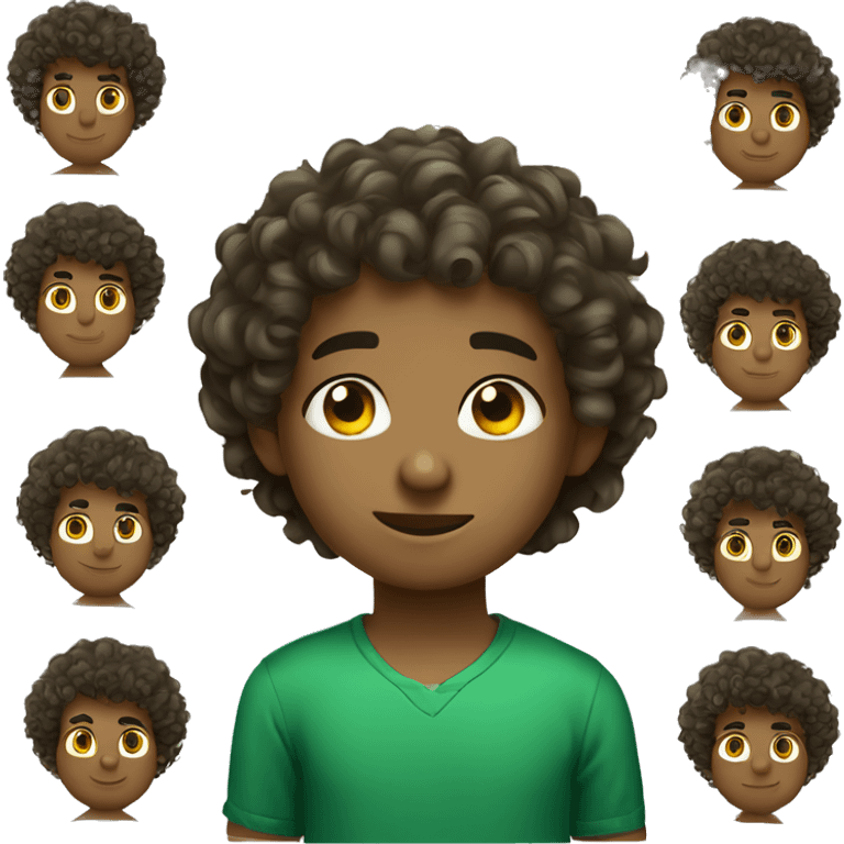 Boy curly hair with eyes green, cejas rectas y camisa negra emoji