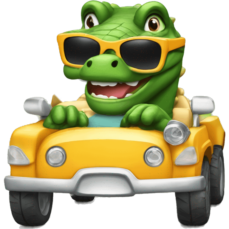 Gator wearing sunglasses driving car drinking soda emoji