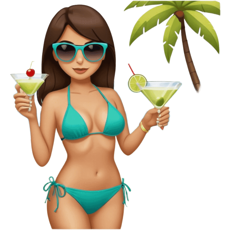 Brunette women martini beach  emoji