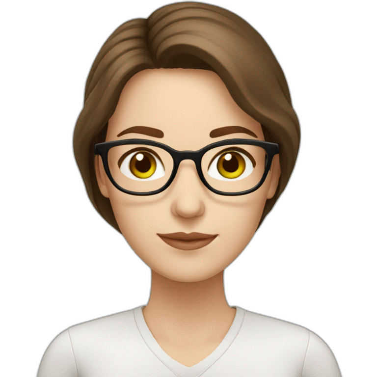 spanish teacher green eyes, white skin, brown long hair with glasses. woman emoji