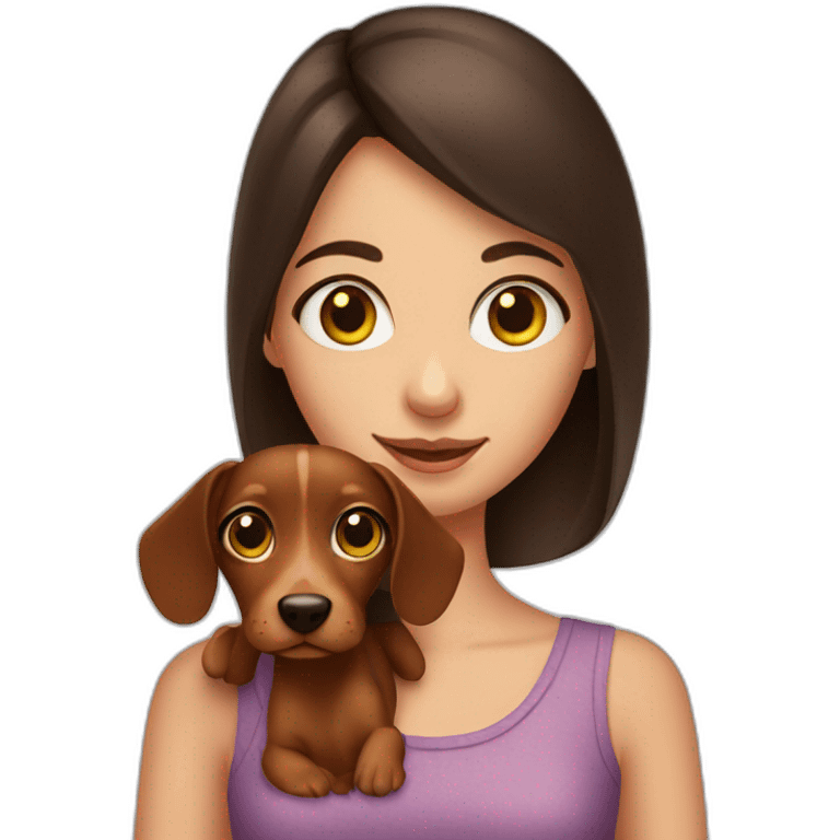 a brunette girl with big eyes and her wiener dog emoji