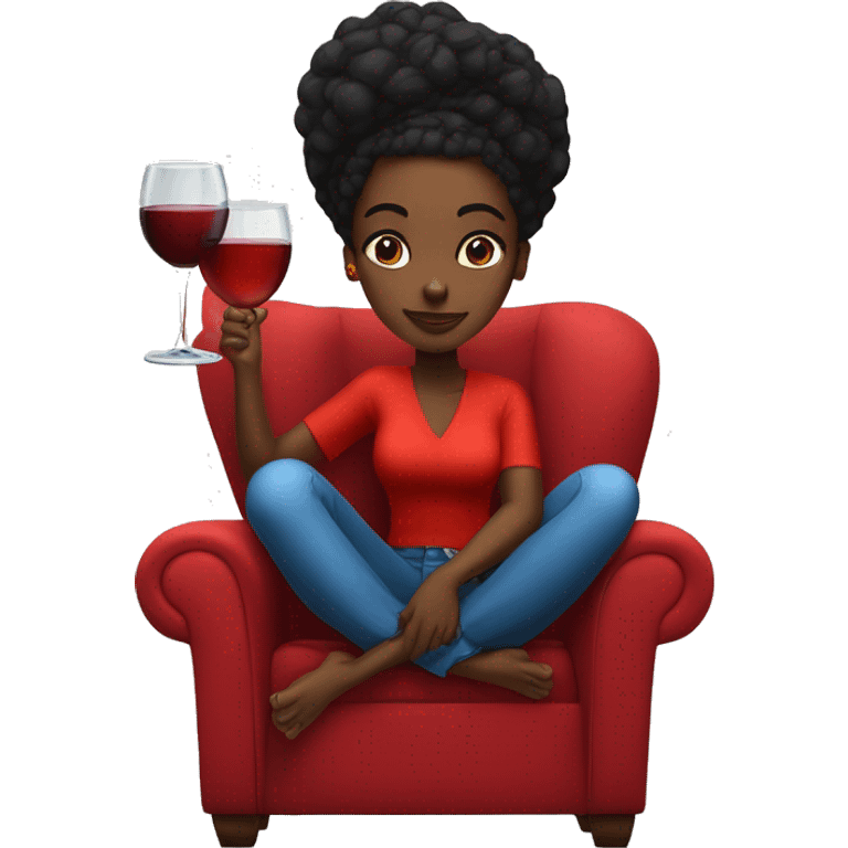 black girl sitting cross-legged on big red throne chair with glass of wine in hand emoji