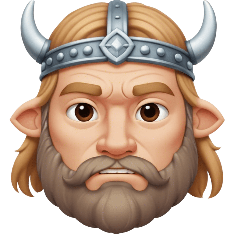  viking face with furrowed eyebrows looking upwards with thumb and index finger resting on its chin. emoji