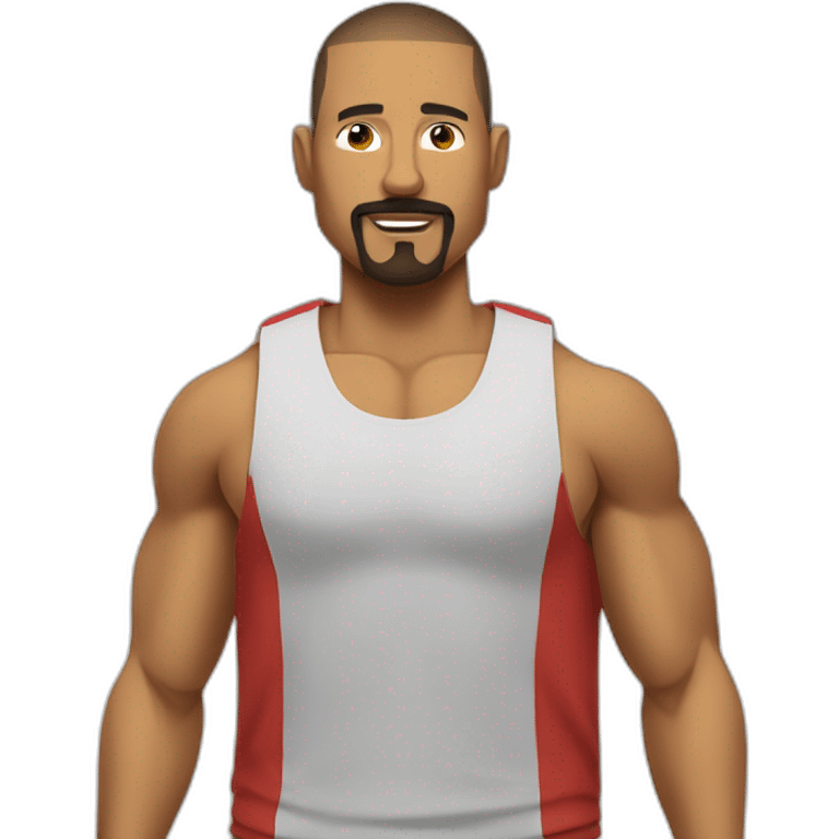 guy with buzz cut, moustache and goatee, with muscles , working as a gym coach emoji