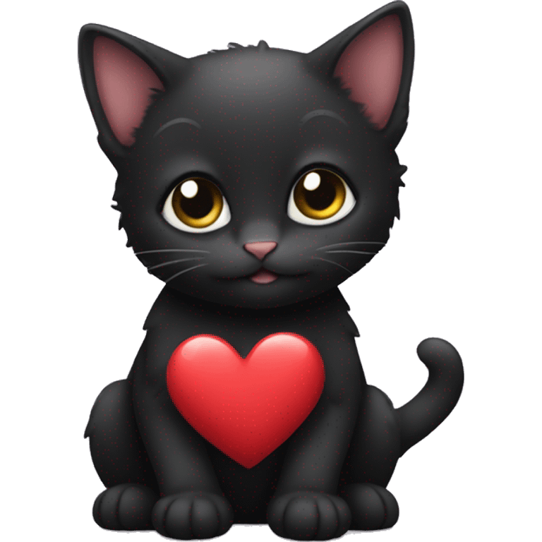 Black kitten with a heart  emoji