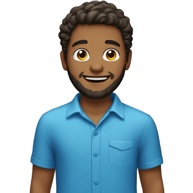 smiling boy in blue shirt and a beard emoji