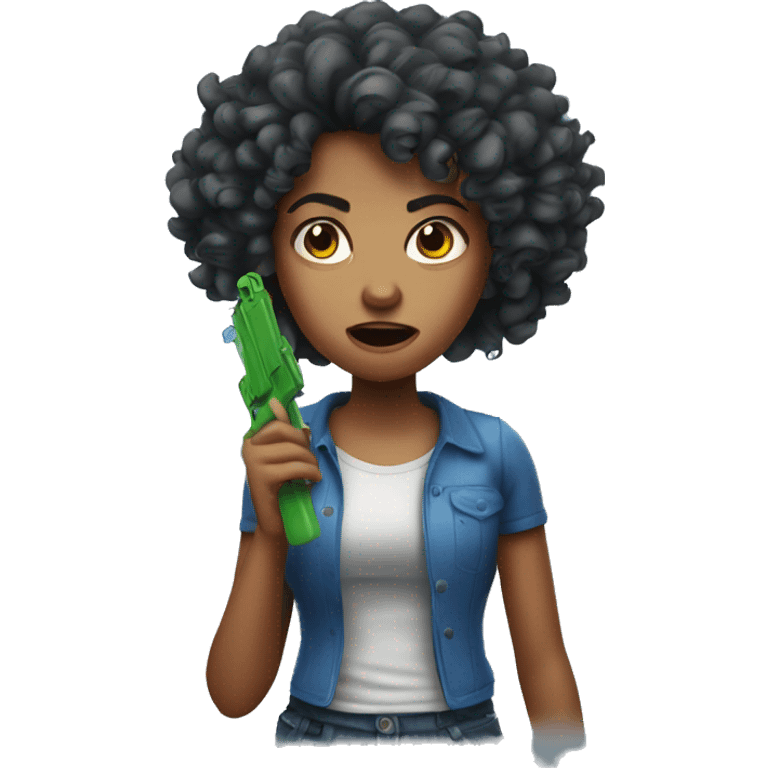 Angry girl , curly hair , water gun emoji