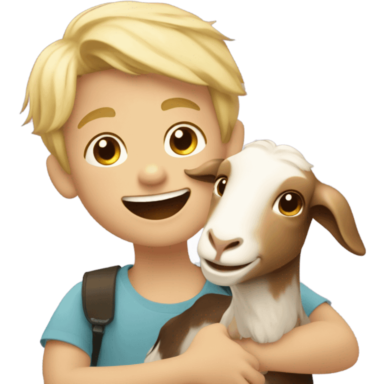 smiling boy with blonde hair mixed with a goat emoji