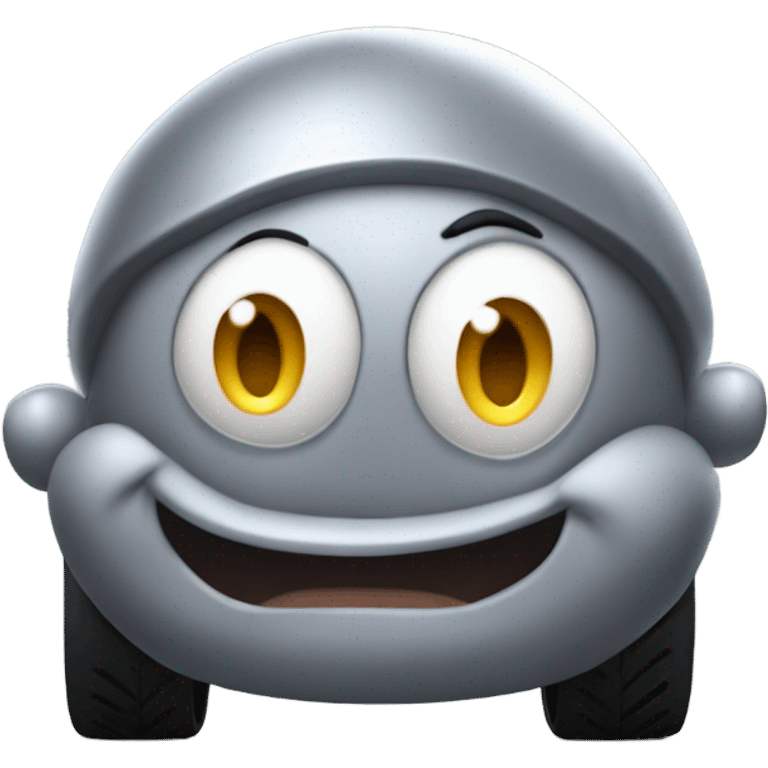 Metal cute Kirby bubble Gray ball driving on car wheels with mad eyebrows  emoji