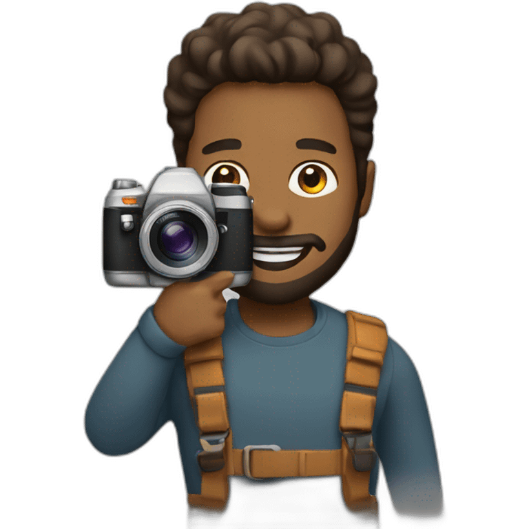 Brown skinned guy with beard holding a photo camera emoji