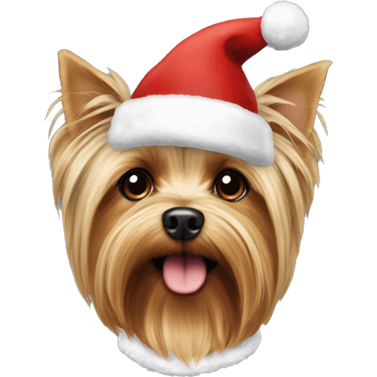 Yorkshire terrier but mix with maltańczyk in christmas hat emoji