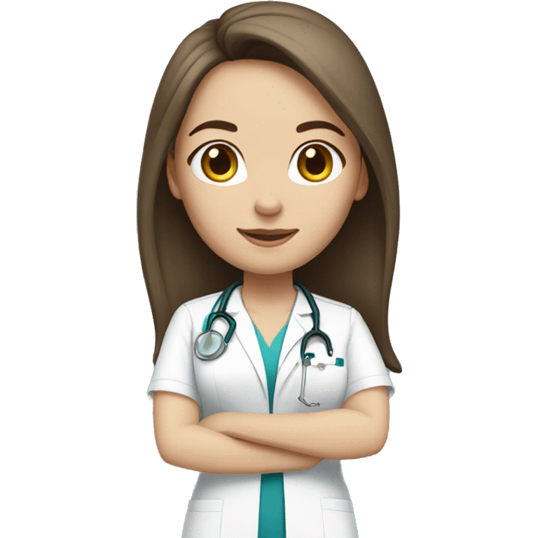  brunette with fair skin nurse with long hair in white scrubs emoji