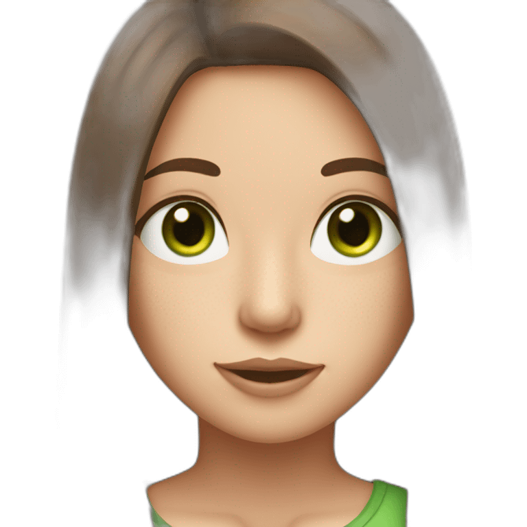 long straight brown hair girl with green eyes and freckles from head to chest emoji