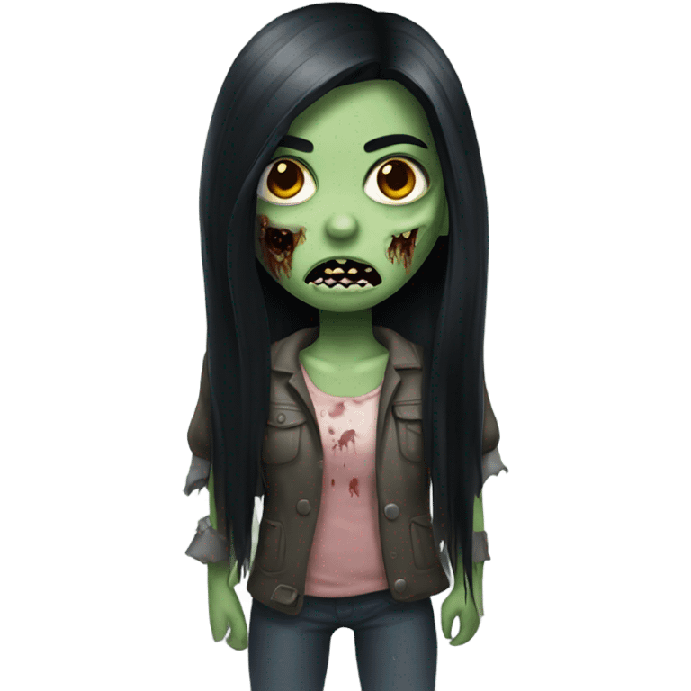 girl zombie with black long hair with teeth and serious face  emoji