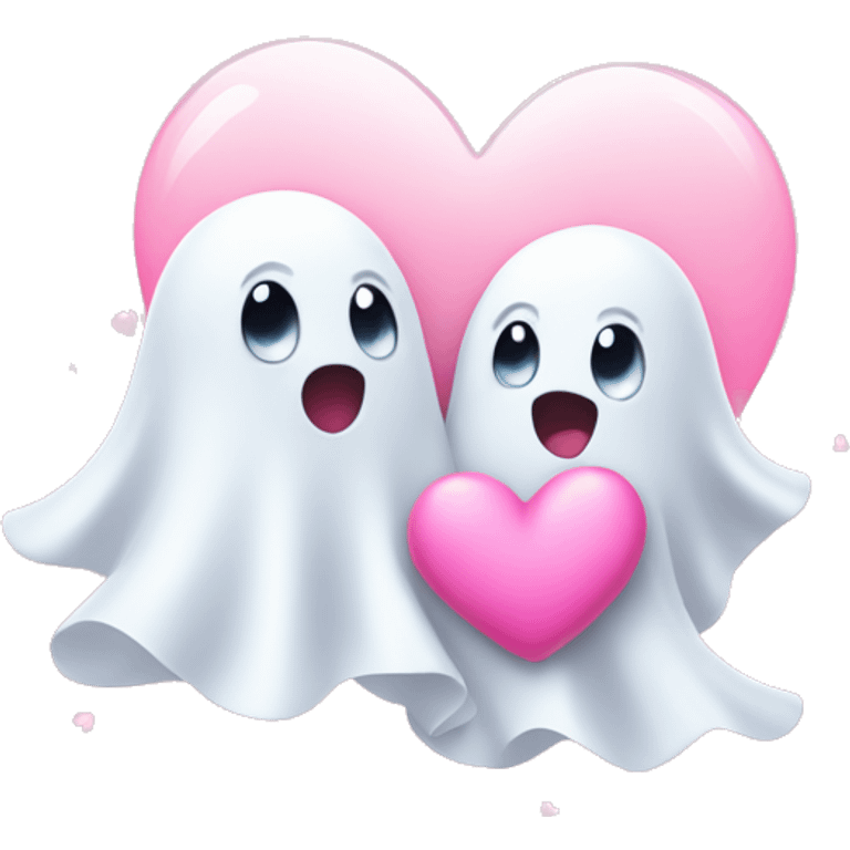 Two cute Ghost Friends pink Little Hearts  emoji