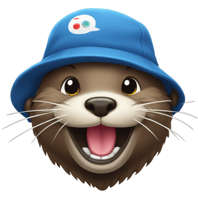 An otter that is very happy because he just went down a mud slide. He is also wearing a backwards hat emoji