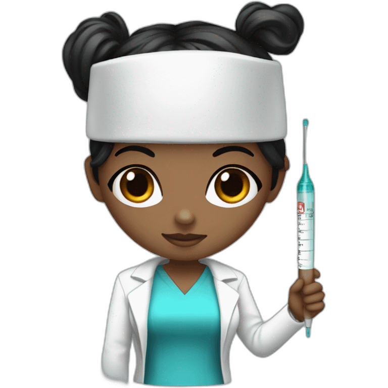 nurse black hair, black eyes, with a syringe emoji