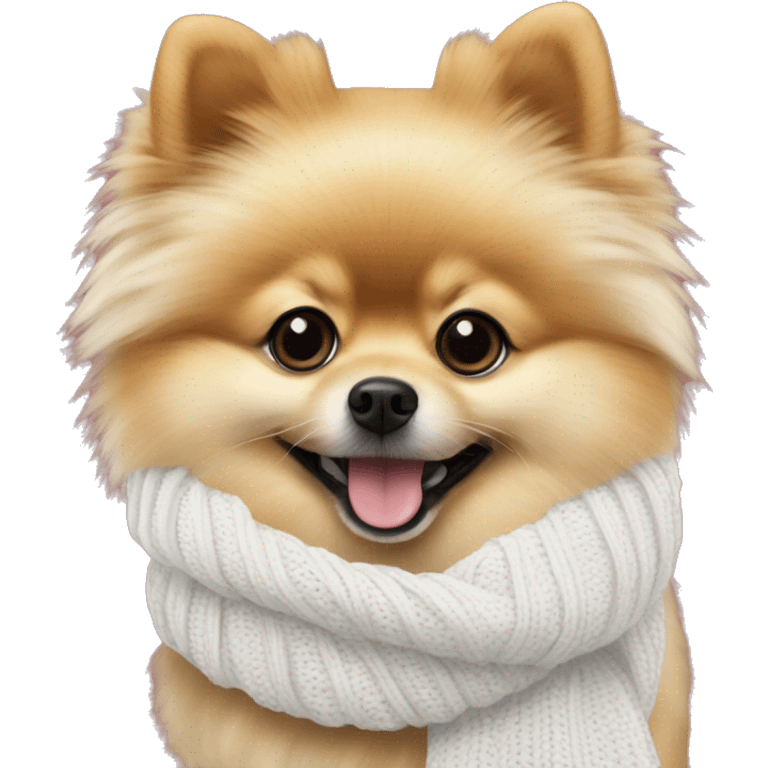 Spitz Pomeranian with a white knitted scarf emoji