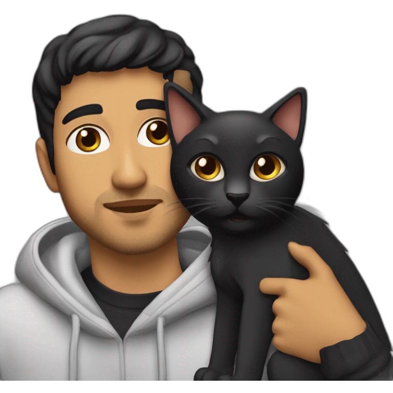 olive skin man with cat on lap with short beard hazel eyes and black hair wearing hoodie emoji