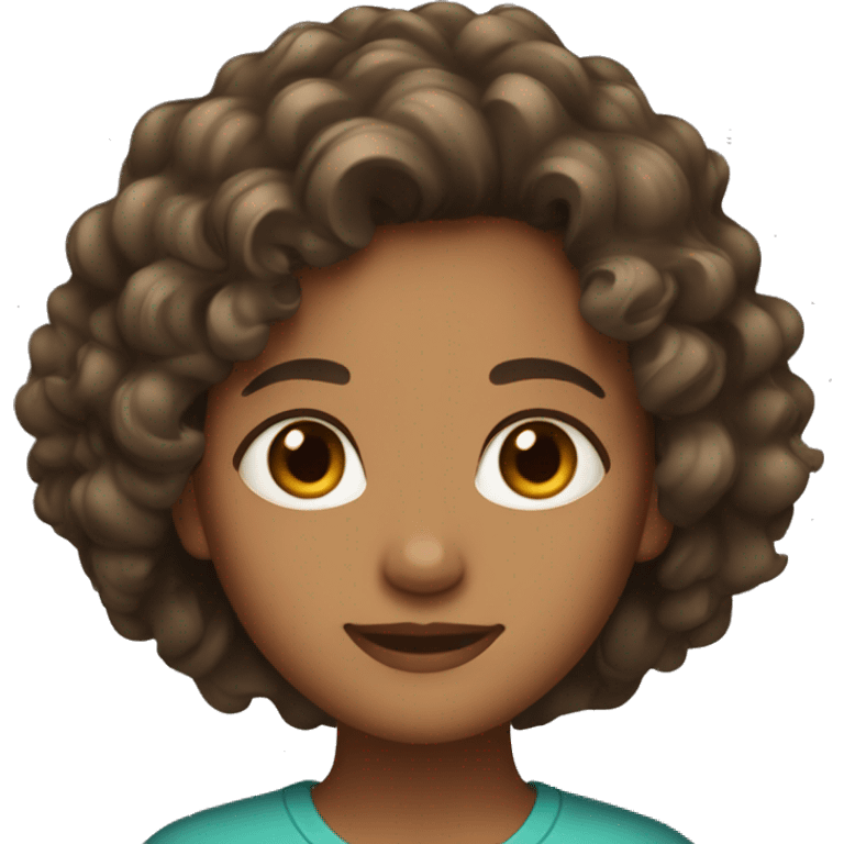 Girl with at tall curly hair and medium color of brown skin  emoji