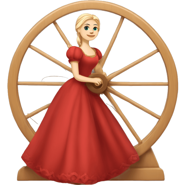 A Russian princess in a red dress spins threads on a spinning wheel emoji