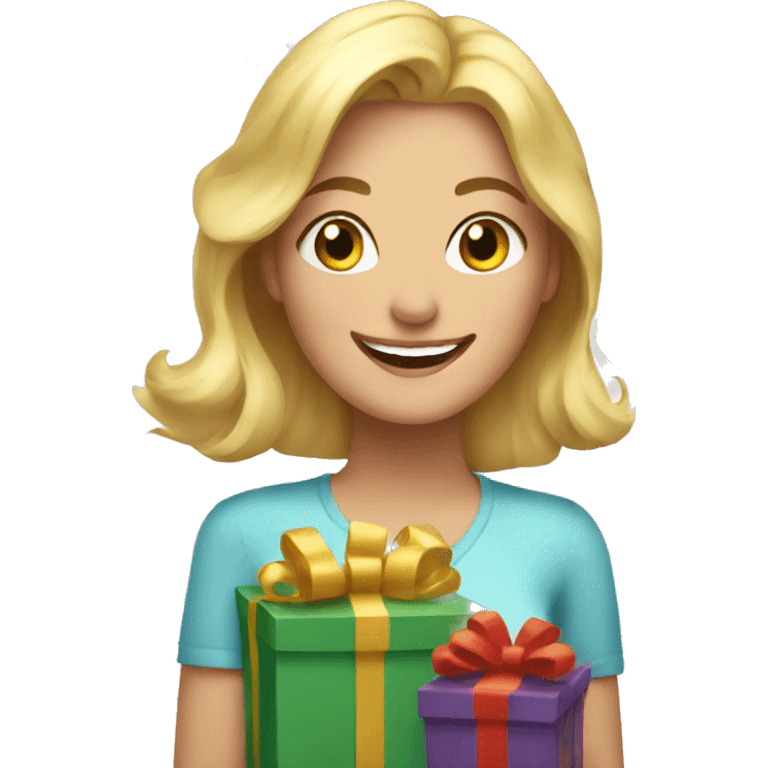 happy blonde woman with a lot of gifts emoji