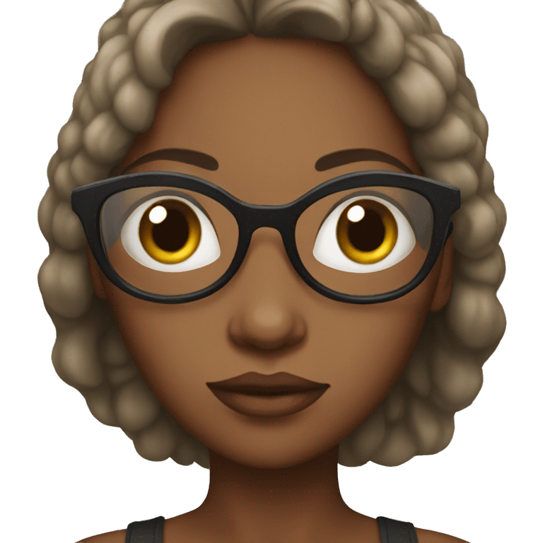 A black women with Big eyes and classes emoji