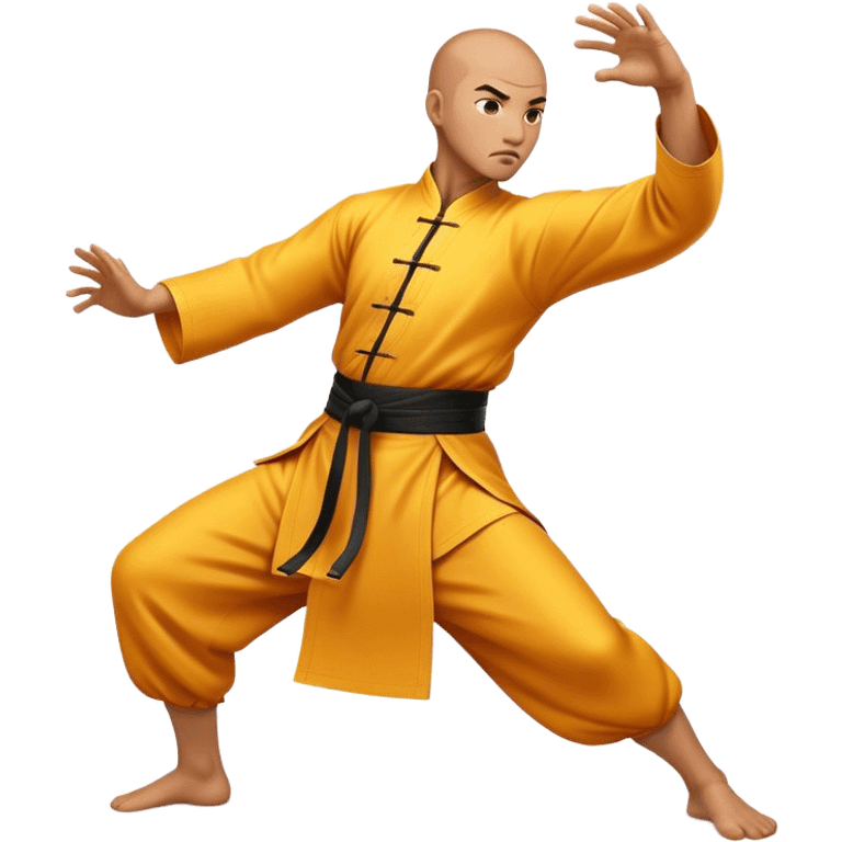 Cinematic Realistic Kung Fu Action Emoji, depicted as an epic martial arts scene with a master executing a precise move in traditional attire, rendered with fluid motion and vibrant textures under dramatic high-contrast lighting. emoji