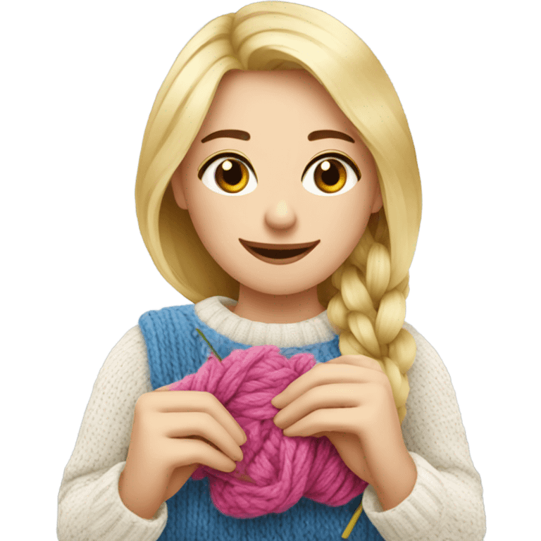 beautiful finnish blonde woman knitting flowers emoji