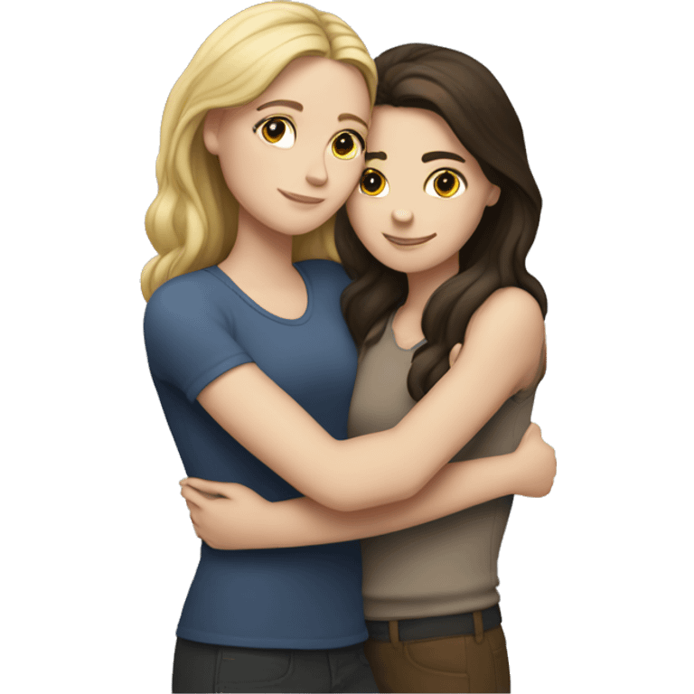 a white girl and a brunette hugging emoji