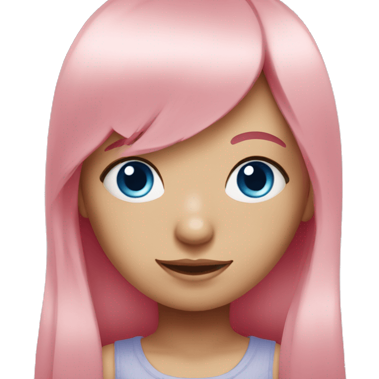 Girl with blue eyes and long pink hair with bangs  emoji