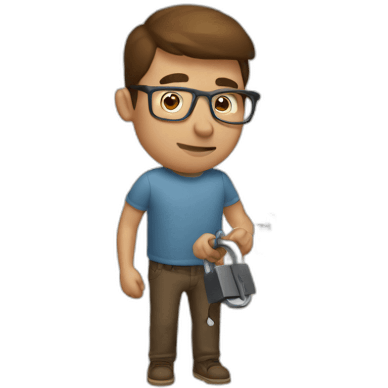 brown-short-haired man with glasses, struggling to fit a key into a door-lock emoji