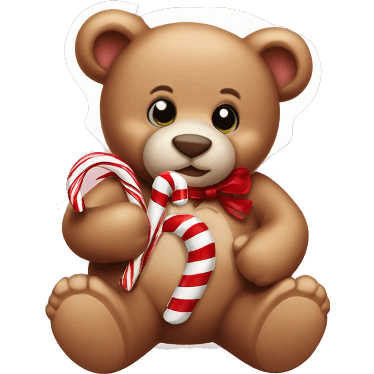 Christmas teddy bear eating candy cane emoji