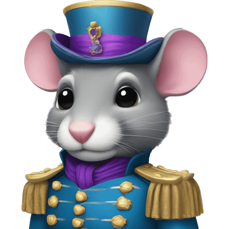 Nutcracker Rat Queen in blue jacket with purple sash  emoji