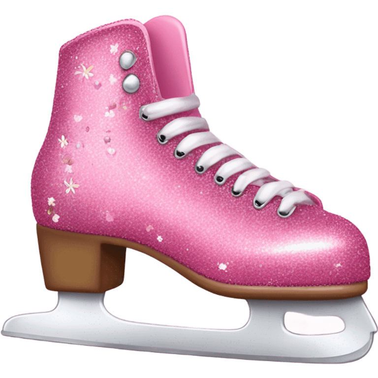 Pink glitter ice skates with hearts and flowers  emoji