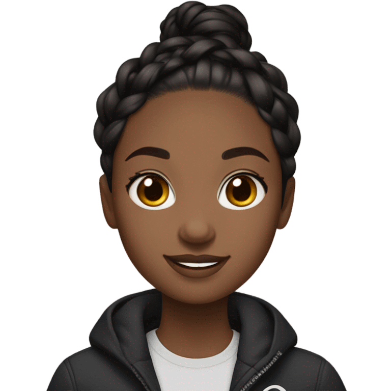 A black girl with brown eyes and black braided hair with a lululemon jacket emoji