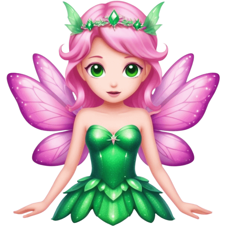 pink fairy in green dress sparkle emoji