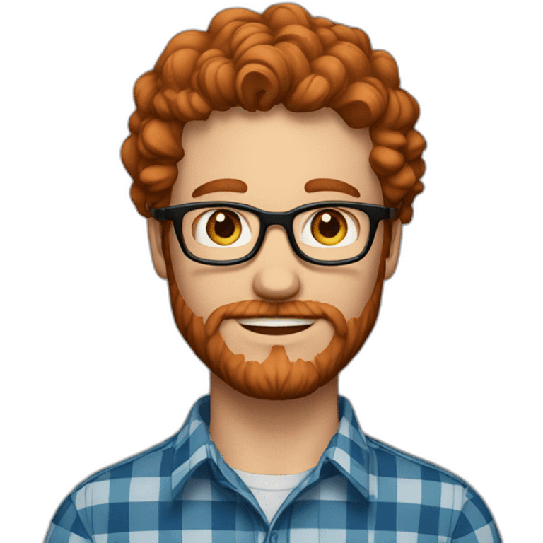 man around 25 with blue eyes with redhead short mid-curly hair. with beard and glasses. scarlet checked shirt emoji