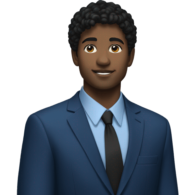 26 year old male portrait, small yes, black hair, blue suits emoji