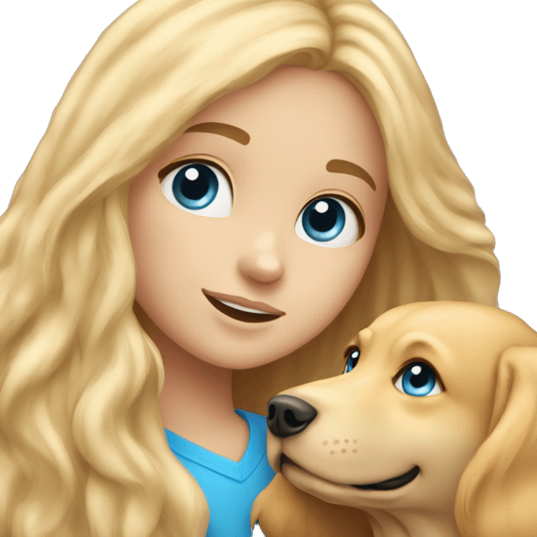 Girl with Blue eyes and Long blond hair cuddles with her golden Retriever emoji