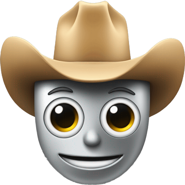 robot face with a cowboy hat, simplified, squared, small non descript eyes emoji