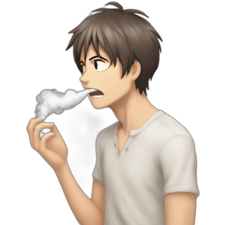 Eren Yeager breathing out a puff of smoke emoji