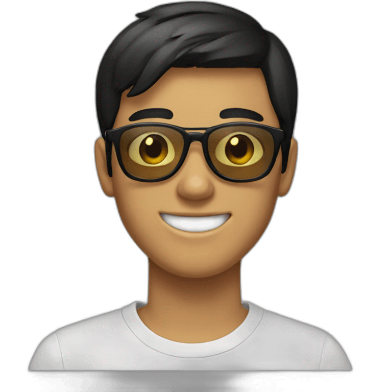 Light brown teenage boy, smiling with teeth, combover straight black hair, sunglasses emoji