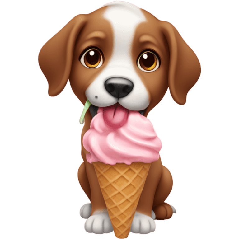 Cute puppy eating ice cream emoji