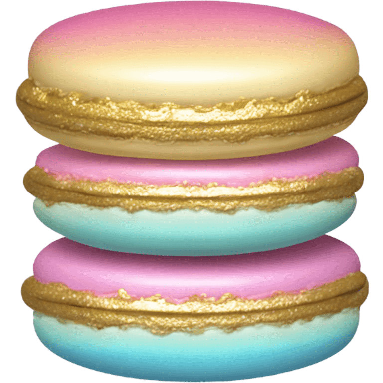 Realistic pastel ombre macaron with shiny metallic gold filling in the center. emoji