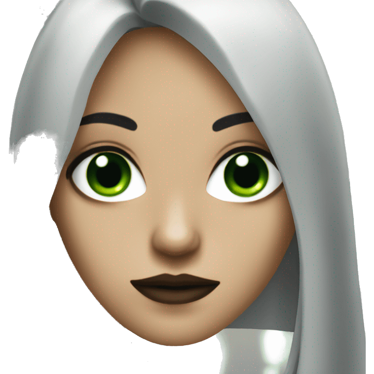 Brown goth girl with long black hair and green eyes portrait  emoji