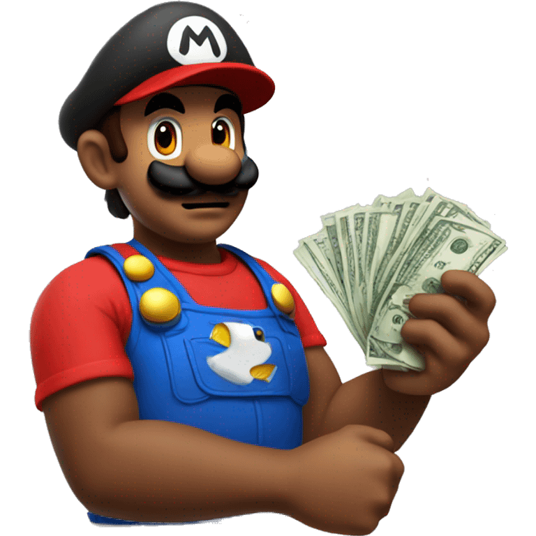 mario doing a money spread on his arm emoji