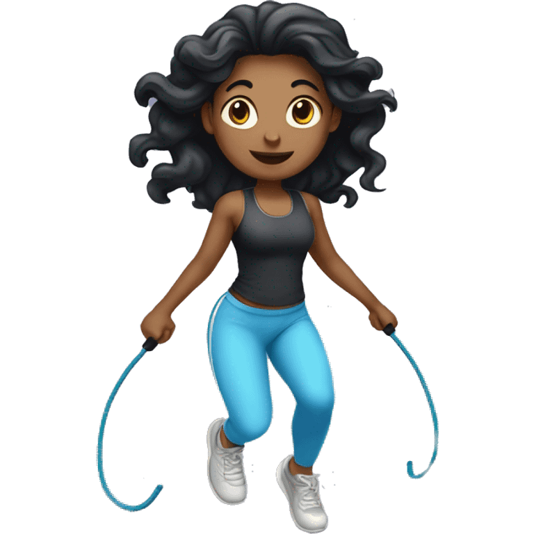 Pale girl with long black hair jumping rope fitness emoji